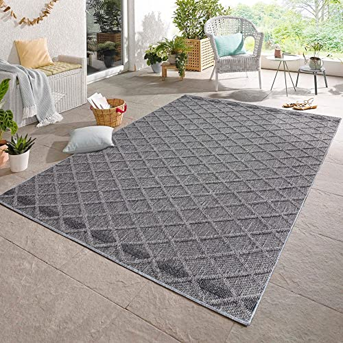 Carpetsale24 In- & Outdoor Teppich Wetterfest 80 x 250 cm Läufer Sisaloptik Grau - Teppich Waschbar, Wasserfest, Pflegeleicht und Flachgewebe - Ideal für Balkon, Garten, Terrasse und als Küchenläufer