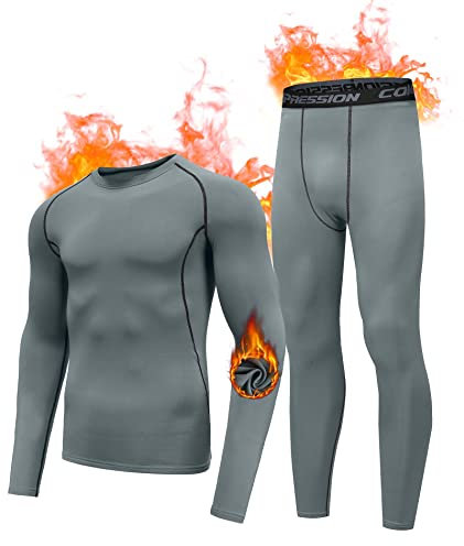 Holure Herren Innenfleece Thermounterwäsche Sport Set Atmungsaktiv Winter Thermo Unterwäsche Lange warme Funktionsunterwäsche Skiunterwäsche für Männer Grau S