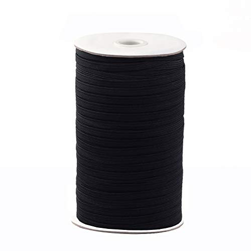 Bestewelry Banda elástica plana de 3 mm, cordón elástico negro, cuerda elástica ancha con carrete para diademas, ropa, costura, manualidades