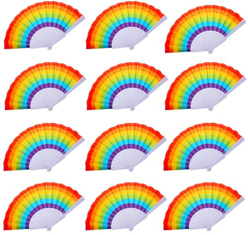 Hananona 24 Pcs Rainbow Folding Fans Colorful Hand Held Fan, Rainbow Party Decoration, LGBT Pride Month Fans Hand Folding Fans for Women/Men (Rainbow, 24)
