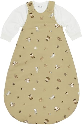 Meyco Baby Forest Animals Schlafsack 2-teilig, gefüttert (aus 100% Baumwolle, mit Rundum-Reißverschluss, hautfreundlich, Faltenresistent, Größe: 56/62), Sand