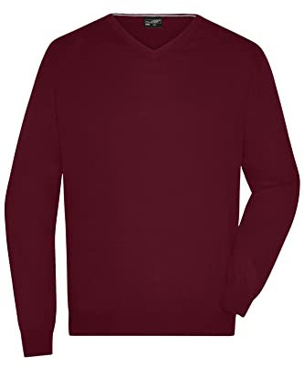 James & Nicholson Herren V-Pullover - Hochwertiger Strickpullover in zahlreichen Trendfarben | Farbe: bordeaux | Grösse: XL