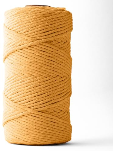 LEDENT Makramee Garn (3mm, 120M, Senfgelb) - Einfach gedrehtes Seil 100% recyceltes Baumwollgarn zum Basteln - Dickes Makramee Garn für kreative Projekte