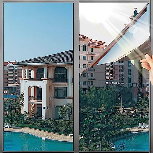 GeeRic Vinilo para Ventanas Efecto Espejo Cristal Unidireccional Protector de Privacidad Anti 99% UV,One Way Heat Proof, Heat Control Sun UV Blocking Static Cling, 40 x 200cm Silver