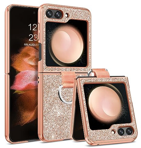 YINLAI for Samsung Galaxy Z Flip 5 Case Glitter Shiny Sparkly Slim with Ring Shockproof Hybrid Covers Drop Protection Girly Women Phone Case for Samsung Galaxy Z Flip 5,Rose Gold