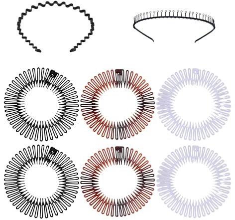 6er-Pack elastische Kamm-Haarbänder für Damen mit 2 Stirnbändern, Zickzack-Haarbänder, runde elastische Haarkämme aus Harz, Haarkamm-Kopfbänder, drei Farben erhältlich