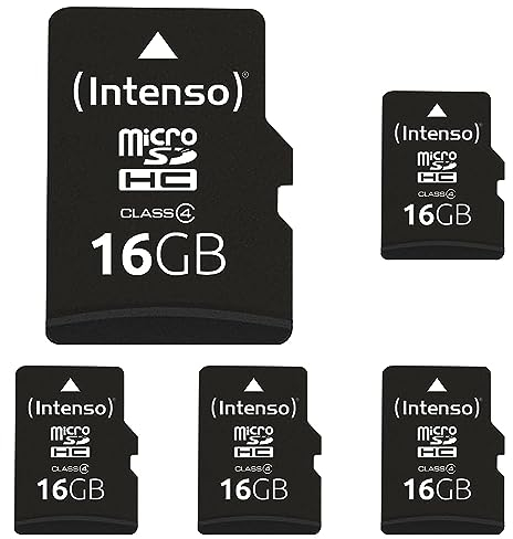Intenso microSDHC 16GB Class 4 Speicherkarte inkl. SD-Adapter, schwarz (Packung mit 5)