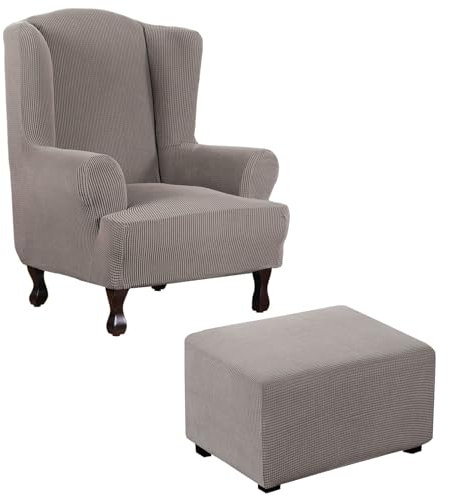 Thdsubb Ohrensessel Überzug Sesselbezug Sessel Sessel-Überwürfe Tiger Stuhlbezug Ottomane Schonbezug Hockerüberzug Husse Für Fußhocker (Taupe,Ohrensessel+Rechteck L)