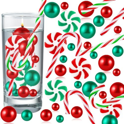 120 Stück Weihnachtsvasenfüller, wasserperlen für vasenfüller, Zuckerstangen, Weihnachtsperlen, für Weihnachten, Zuhause, Tischdekoration, Schwimmende Kerzen (B)