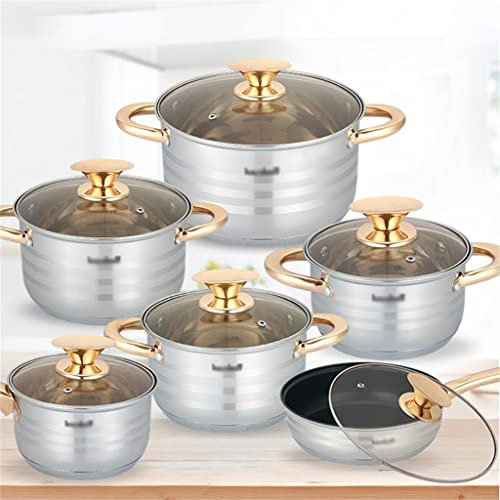 BONOOL 6 Cookware 12 Piece Cookware Set Thickened Stainless Steel Stock Pot Milk Pot Cookware Set Cookware