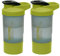 2 x Protein Shaker Bottle 600ml with Leakproof Screw Lid, Steel Mixing Ball & Storage Compartment Gym/Sports Shaker Drink Bottle for Protein Shakes BPA Free Protein Powder Shaker Cup (Green + Green)