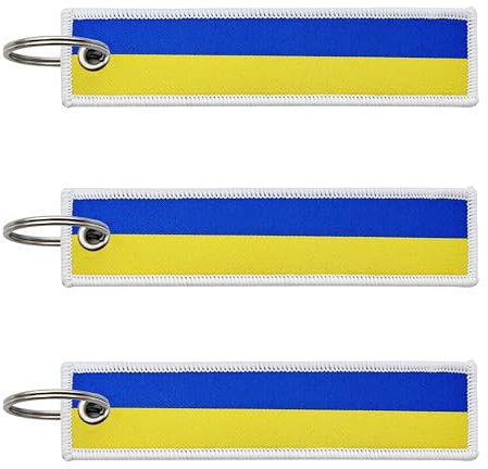 LLBFHH 3 Stück Ukrainische Ukrainische Länderflaggen-Schlüsselanhänger, gewebtes Etikett für Autoschlüssel, Stoff-Schlüsselanhänger für Männer und Frauen, für verschiedene Dekorationen., Ukraine, 0.1