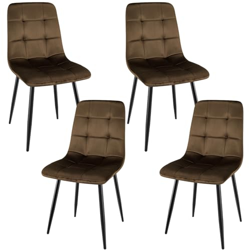 JIJIAN 4er Set Esszimmerstühle, Polsterstuhl Stühle mit Samtstoff und Schwarzen Metallbeinen, Küchenstühle mit 120 kg Tragkraft, Braun