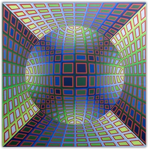 LATAFA Victor Vasarely Poster und Drucke Optische visuelle Wandkunst Victor Vasarely Leinwand Gemälde Vintage-Bilder für Wohnzimmer Dekor 40x40cmx1 Kein Rahmen