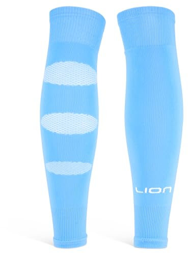 Performance Football Sock Sleeves - Premium LION BREATHE Technology - Breathable Mesh To Reduce Pressure On Calf Muscles (UK, Alpha, S, Sky Blue)