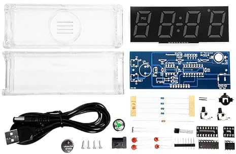 Ieron DIY-LED-Wecker-Kits mit 4 bunten Ziffern, elektronische Uhr mit Zeit-/Temperatur-/Datumsanzeige, Lichtsteuerung, für Anfänger und Elektronikprofis