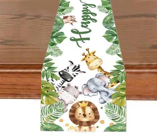 Glamifyr Tischläufer Geburtstag,Geburtstag Tischläufer Grün Tischdeko Kinder Geburtstag Deko Happy Birthday Tischläufer Tisch Deko Mädchen Waldtiere Geburtstagstischdecke Geburtstag Junge 180 x 35cm