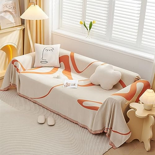 Bishilin Sofabezug 3 Sitzer rutschfest, Überzug Sofa Ecksofa 180x280CM mit Orange Gestreift Couchbezug Katzenschutz Universal
