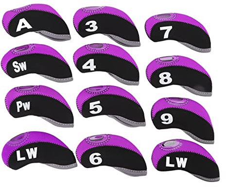 Vomeko Golf Iron Covers,Golf Iron Head Covers Neoprene Golf Iron Covers Set 12pcs for All Brands C.allaway,P.ing,T.aylormade,C.obra Etc.(Black and purple)