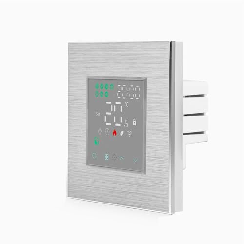 Luxus-Time WiFi Raumthermostat für Fußbodenheizung Heizungsthermostat im Aluminiumrahmen Thermostat mit EXT. Sensor programmierbar W-LAN Tuya App Alexa Google Sprachsteuerung HTWI Alu Grau