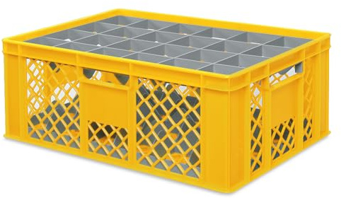 BRB Gläserkiste 600x400 mm für 15, 24, 33 oder 40 Gläser, farbig (Gelb, für 24 Gläser Ø 87 mm, Glashöhe max 205 mm)
