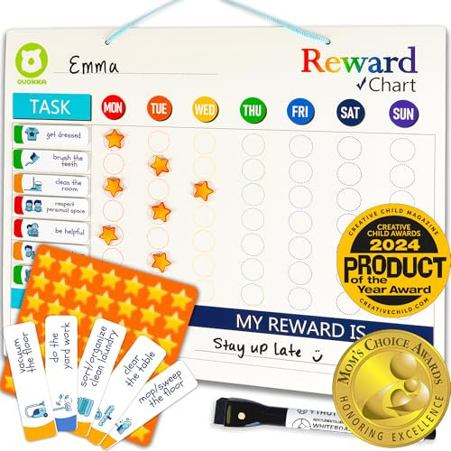QUOKKA Reward Chart For Children Behaviour - 30.5 x 40.6 cm Magnetic Chores Chart For Kids - Dry and Erase Routine and Responsibility - Use 84 Magnets & 102 Stars - From Toddlers to Teens