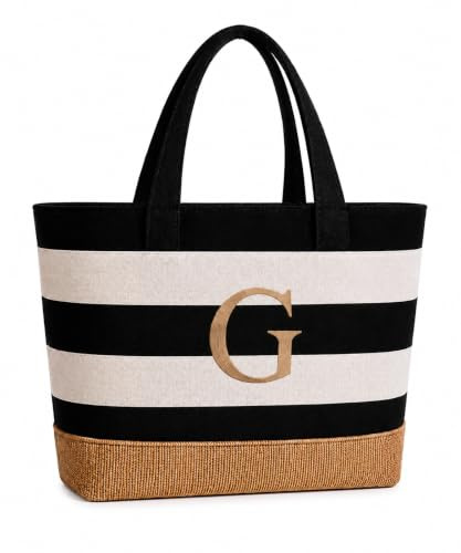 TAHAVICE Personalisierte Tasche, Strandtasche Damen mit Reißverschluss, Initiale Tote Bag Damen Groß, Personalisierte Geschenke Frauen für Freundin Brautjungfer Frau Kollegin