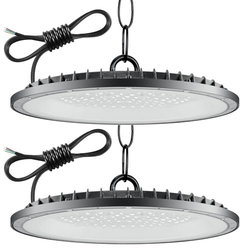 2Pack UFO High Bay Lumière 200W, 20000LM Spot High Bay Lumière Blanc Froid 6500K Projecteur LED Industriel, Étanche IP65 UFO LED Spot Intérieur pour Usine Atelier Garage