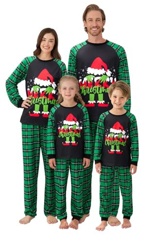 Naiyafly Ensemble de pyjama de Noël assorti pour la famille - Motif renne et neige - Pour adultes, hommes, femmes, enfants, Vert, L