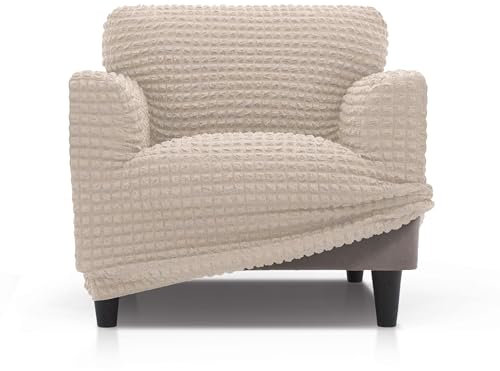 FAVERTI® Super elastischer Sesselbezug, universal, von 70 bis 110 cm, Modell BUFALI | Beige, idealer Bezug für Jede Form von Sesseln | Qualitätsschutz aus 3D-Jacquard-Stoff und Baumwolle