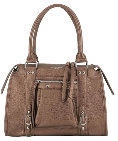 flora & co - Sac Cabas Multipoches En Bandoulière - Grand Sac À Main Travail Cours Format A4 - Shopper Porté Épaule Similicuir Grainé Souple - Léger Multifonction - Marron Métal