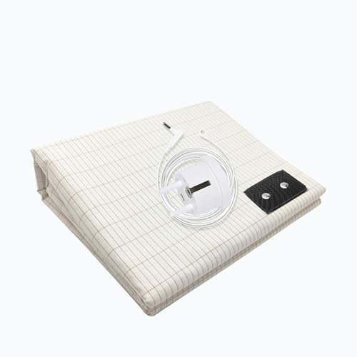 RIQINXIN Erdungsbettlaken 200x200cm Erdungsmatte mit EU Erdungskabel Leitfähige Silberfaser Grounding Bed Sheet für Besseren Schlaf 10% Silberfäden Anteil und 90% Baumwolle
