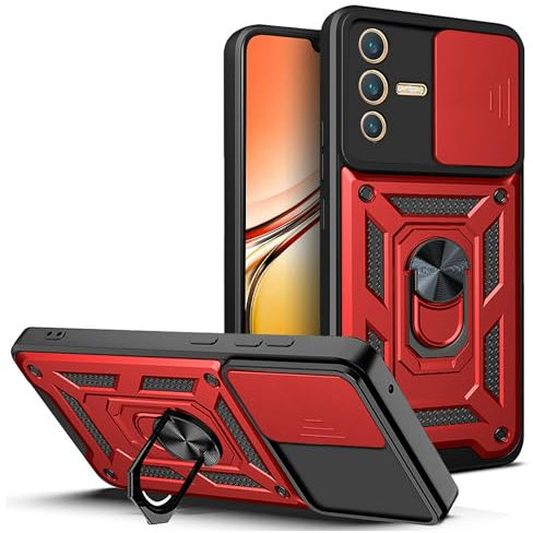 Hülle für Vivo V23 [2 in 1 Dia-Kamera-Objektiv-Abdeckung] Kompatibel mit Vivo V23 Hülle Case Handyhülle Schutzhülle red