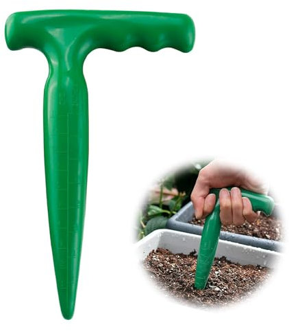 Herramienta de maceta de plástico para jardín, herramientas manuales con escala de medición de 1 a 10 cm, maceta tradicional con mango para plantar semillas (verde oscuro)