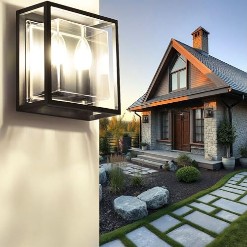 Maxkomfort Außenwandleuchte Aluminium Schwarz IP44 – Moderne Wandlampe für Außenbereich – E14 Fassung – 200 x 106 x 200 mm - Wandlampe, Wandleuchte, Eingangsleuchte 2028