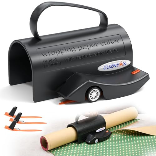 Wrapping Paper Cutter with Handle Gift Wrap Cutter for Christmas Paper Rolls, 3 Replaceable Blades for Smooth & Straight Cuts, Easy Paper Cutting Tool for Holidays