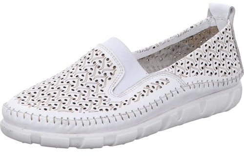Gemini Damen Slipper Schlüpfschuh Lederschuh mit Lochmuster 395745-01, Größe:40 EU, Farbe:Weiß