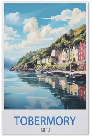 Jigsaw Puzzle 1000 Pieces for Adults,Tobermory Mull Vintage Travel Poster,Teens Boys Girls Puzzles Difficult Thick Sturdy Pieces Challenging Puzzle for Party Games(38x26cm)-E51