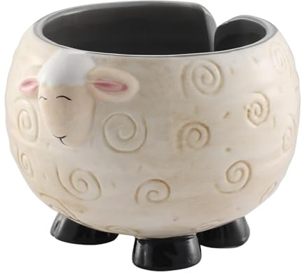 Bol de Fil en céramique – Bol de Fil en céramique de Mouton, Support de Boule de Fil à Tricoter | Boîte de Rangement de Fil en céramique de Mouton Panda, Bol à Tricoter emmêlé Portable pour Crocheter