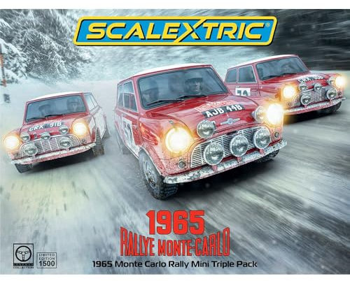 Scalextric C4488A 1:32 1965 Monte Carlo Rally Mini Triple - Slotcar, Rennbahn, Auto für Rennbahn, Rennbahnauto, Rennbahn für Kinder, Kinderspielzeug, Zubehör für Kinderrennbahnen