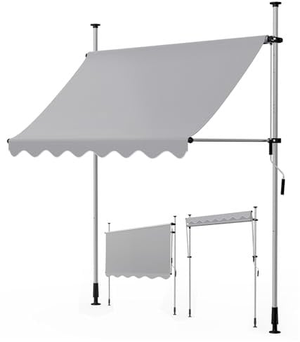 arvioo Klemmmarkise Sonnenschutz, Dein Flexibler Schattenspender, Markise Balkon ohne Bohren 200 cm Breit, Markise Balkon Höhenverstellbar & Winkelverstellbar & UV-beständig & Wetterfest (Grau)