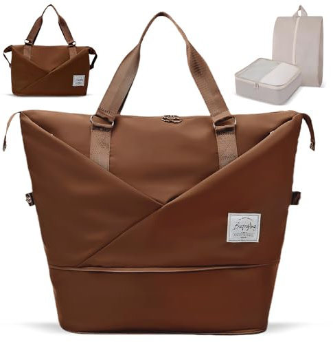 Reisetasche Damen Sporttasche Klein Handgepäck Tasche Weekender Schwimmtasche Fitnesstasche Gymtasche Saunatasche Damen Yogatasche Wasserdicht Trainingstasche Frauen Gym Bag Travel Bag (Khaki)