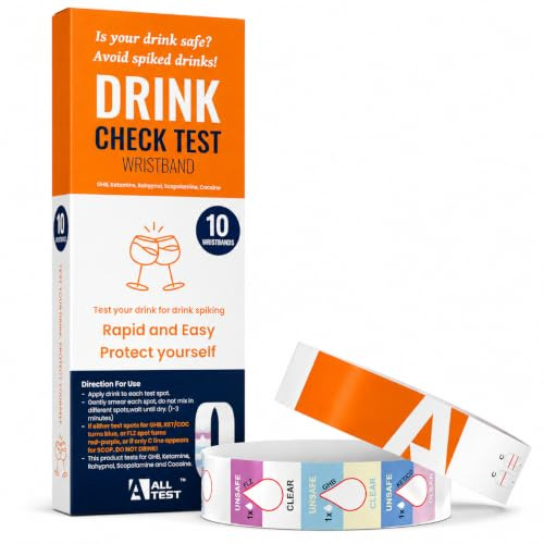 10 x ALLTEST Armband Getränketest für Drogen, SCOP, FLZ, GHB und KET(COC),Ko Tropfen Schutz Drink Test Wristbands für Getränke, Partys, Clubs, Festivals, Bars, Konzerte - 10 Drogen armband Test