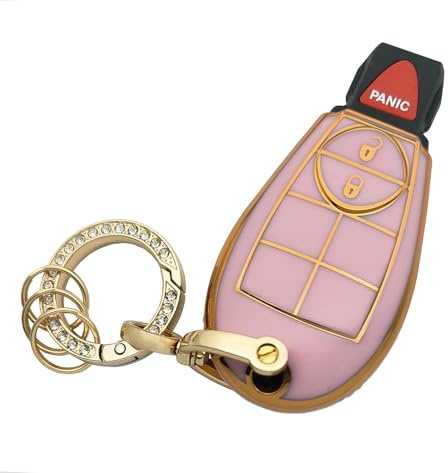 TPU Protector Key Fob Cover Keychain for Dodge Ram 1500 2500 3500 Caravan Jeep Grand Cherokee Chrysler Town Country Dodge Durango Grand Caravan Journey Car Keyless Entry Remote Key Fob (Pink)