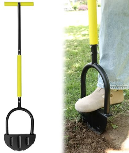 QWORK® Manual Lawn Edging Tool, Half Moon Edger with Saw-Tooth Edge, Grass Edge Cutter with T-Grip