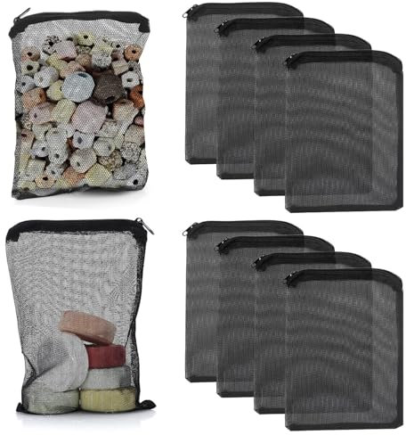 XoeLLe 12 Pièces Filtre Aquarium de Sac avec Fermeture Eclair, Sacs filtrants en Maille Fine à Haut Débit Filtration Aquarium, Filtre Bassin Poisson pour Charbon Actif, 20 x 15 cm (Noir)