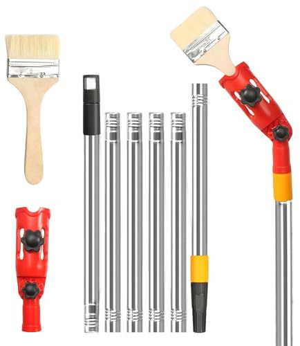 Multi-Angle Paint Brush Extender Set: 1.7m Stainless Extendable Paint Roller Holder with Extension Pole Attachments Versatile Paint Brush Tool for Rollers Scrapers and Ceiling Corner Painting