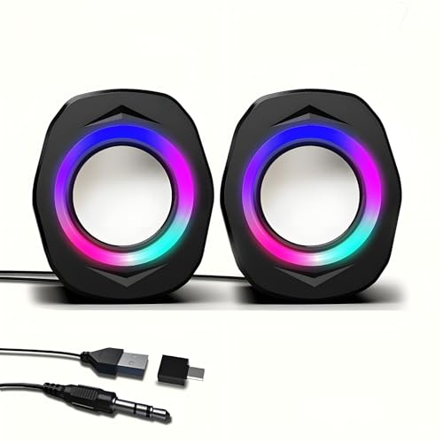 WMQ USB Wired Computer Speakers for Desktop PC - 2.0 Wired Speaker for Monitor, Powered PC Speakers with 3.5mm Jack