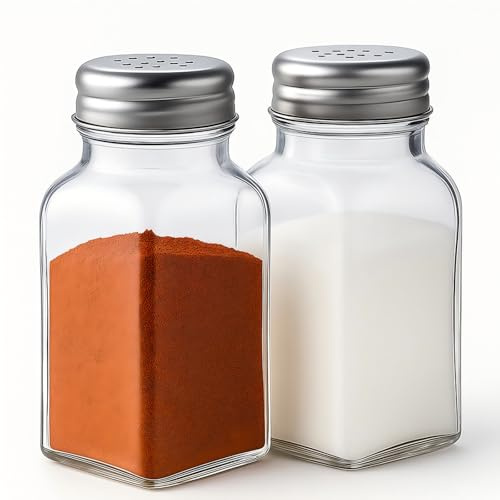 Salt and Pepper Shakers Set, Salt Shaker 2 Pcs,High Transparency Glass Stainless Steel Kitchen Tools Home Essential