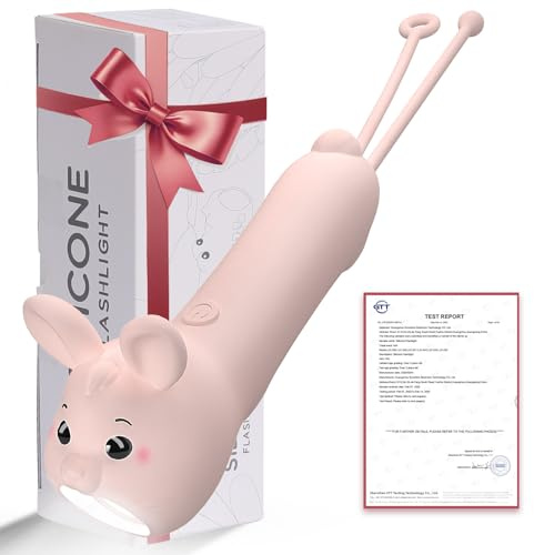 LOVERUIS Aufladbar Taschenlampe Kinder Silizium, Dimmbar Kindertaschenlampe, Stroboskop-Taschenlampe, Wiederaufladbare Geschenk für Kinder ab 3 Jahren (Torch Bunny)
